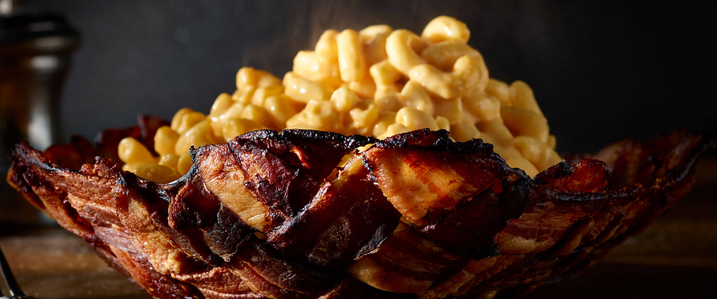 Bacon Bowl with macaroni and cheese