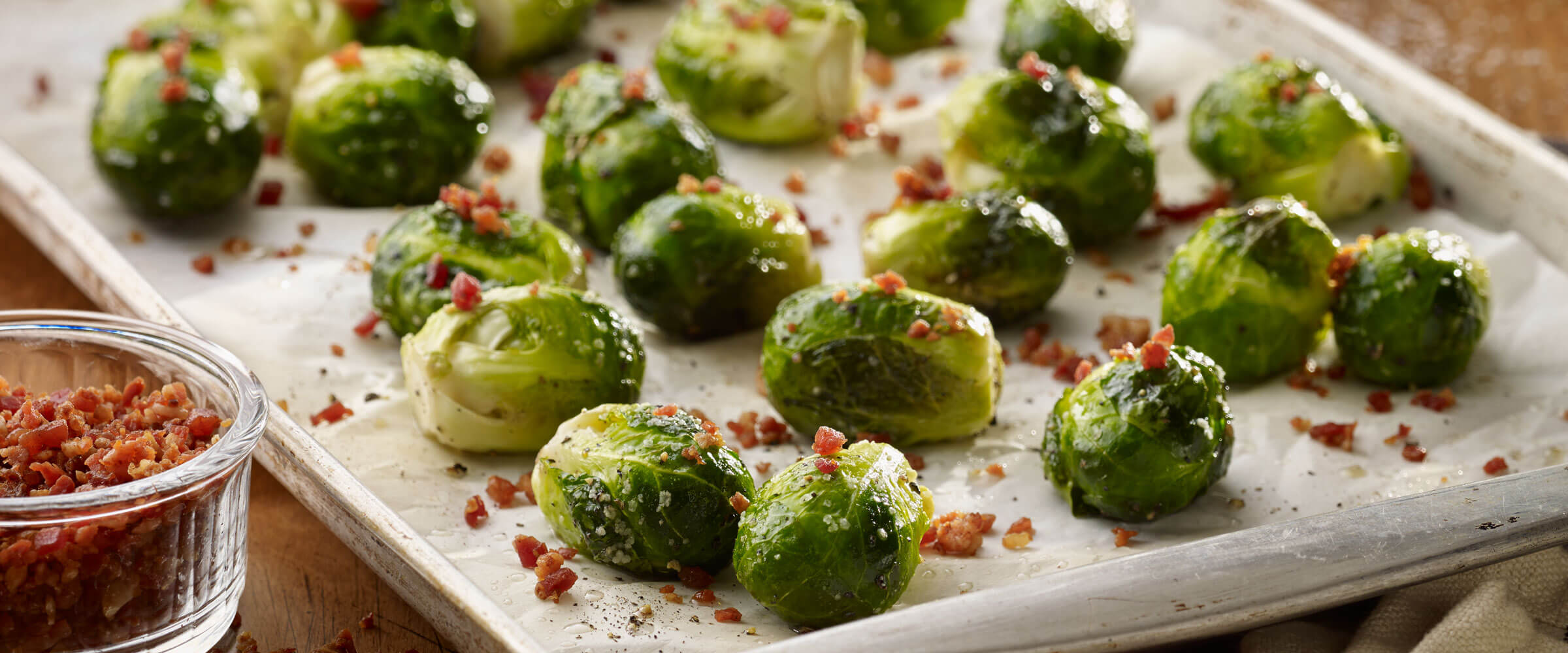 Brussels Sprouts with bacon on sheet pan