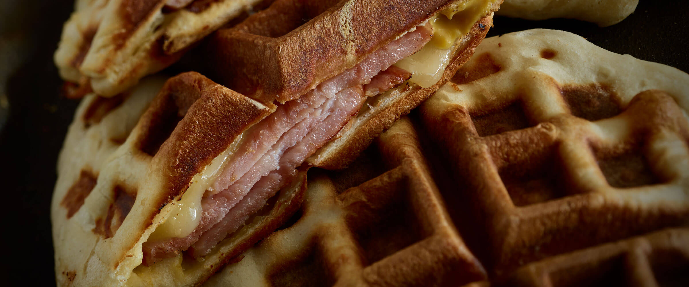 Canadian Bacon Waffle Sandwich with cheese