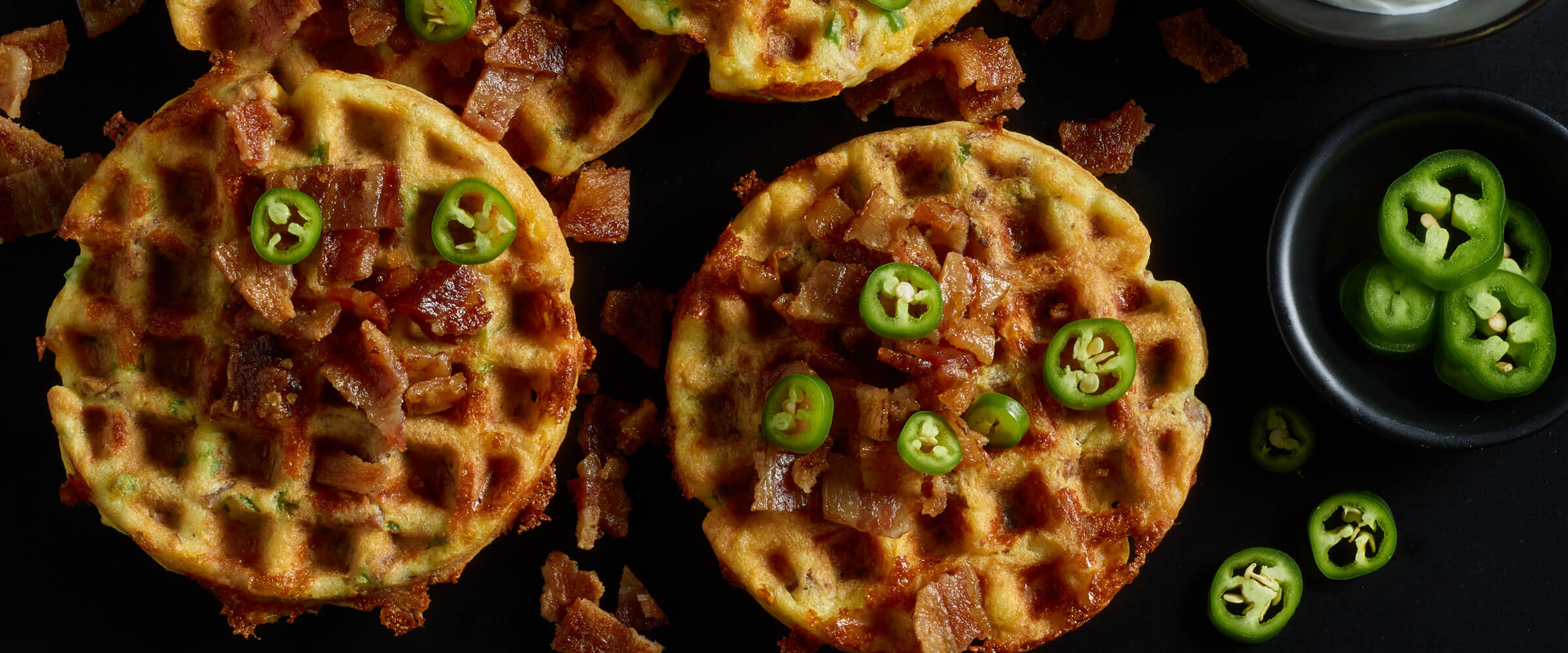 Bacon, Cheddar and Jalapeno Chaffles with extra jalapenos
