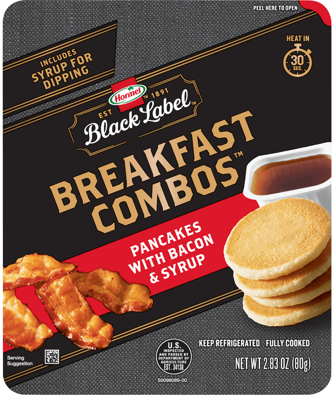 HORMEL™ BLACK LABEL™ BREAKFAST COMBOS™ Pancakes with Bacon and Syrup package