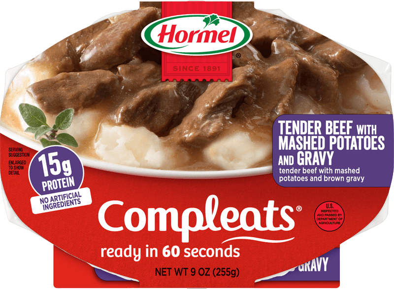 Tender Beef and Mashed Potatoes and Gravy Compleats package