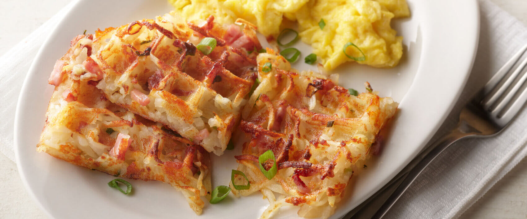 Ham and Cheese Waffled Hash Browns - HORMEL® CURE 81® Ham