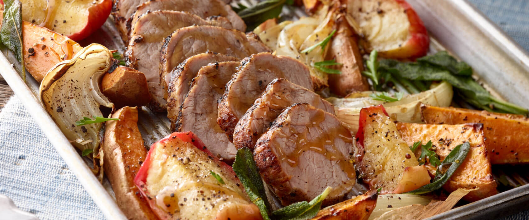 Pork Tenderloin, Sweet Potatoes and Apples Sheet Dinner - HORMEL