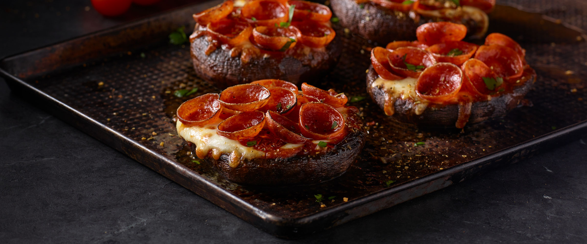 Portobello Mushroom Pizzas on sheet pan