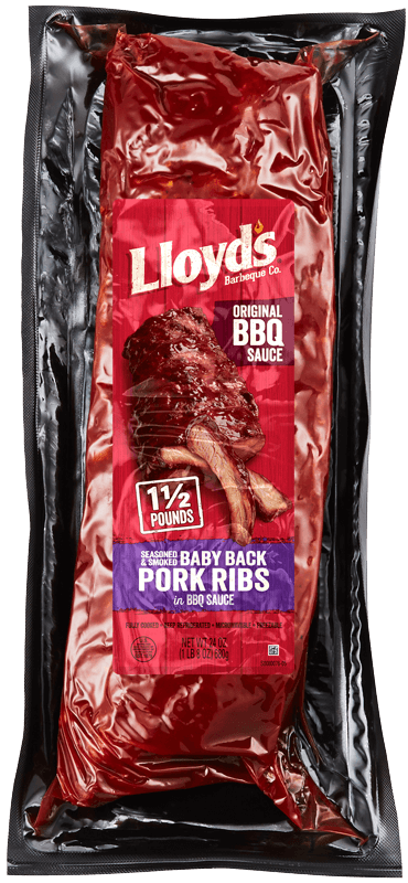 LLOYD’S® Seasoned & Smoked Babyback Ribs in Original BBQ Sauce (24oz, 1.5LB) package