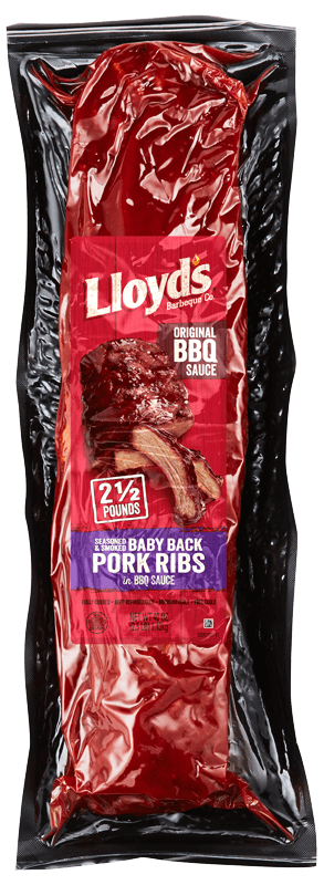 LLOYD’S® Seasoned & Smoked Babyback Ribs in Original BBQ Sauce (40oz, 2.5LB) package