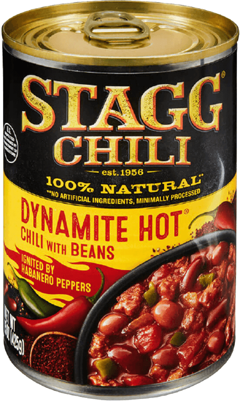 DYNAMITE HOT® Chili with Beans can