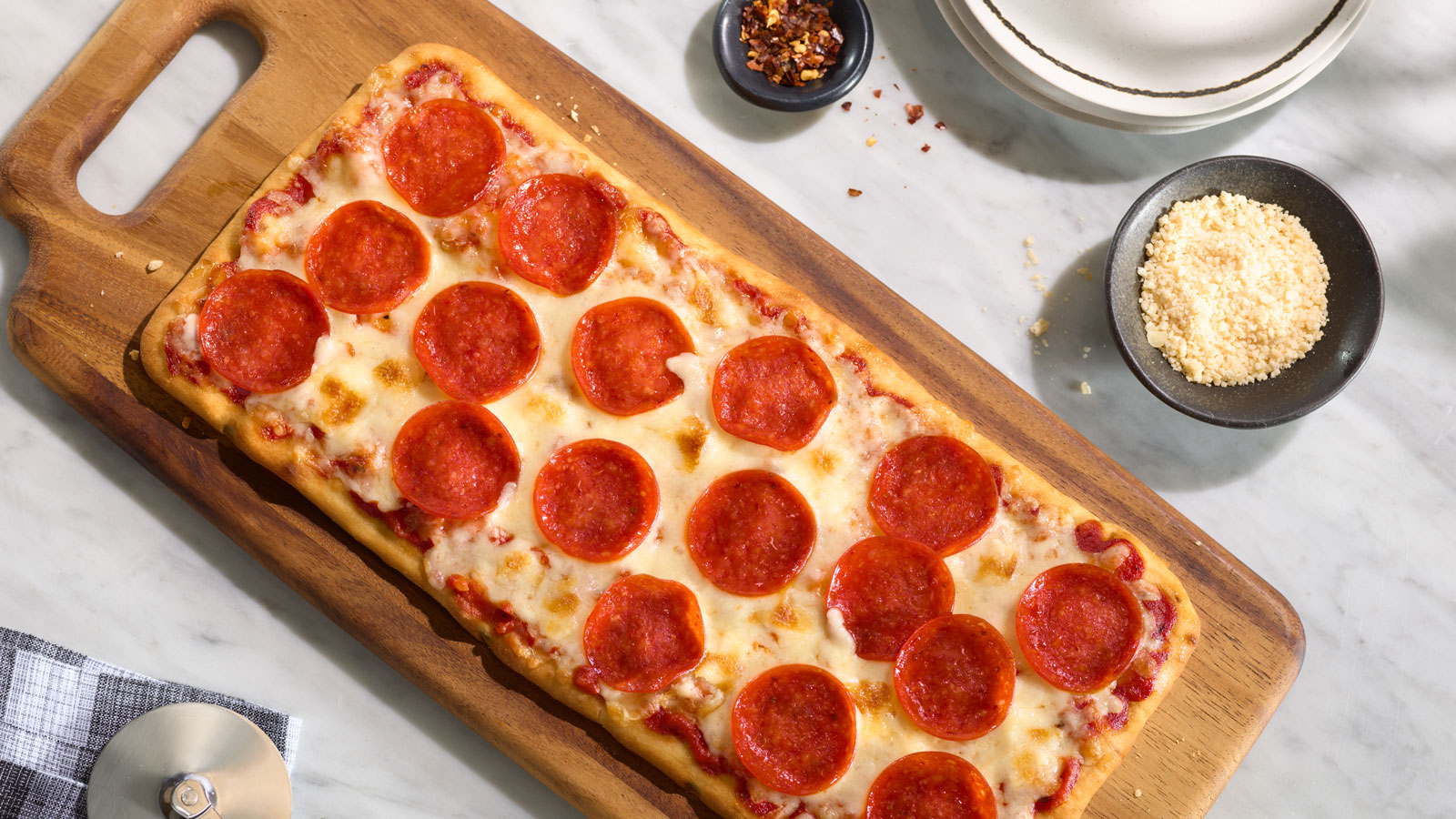 overhead of a flatbread pizza