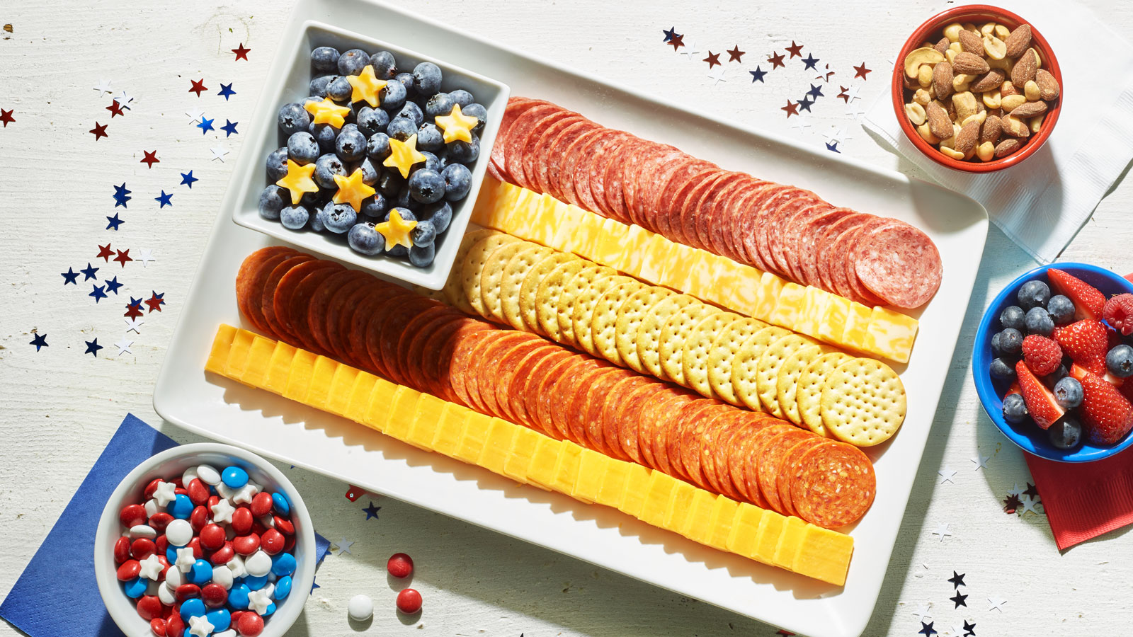 party tray laid out to look like an american flag